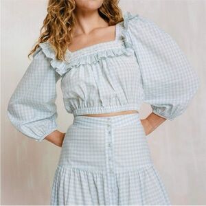 Christy Dawn Light Blue Gingham Skirt Set